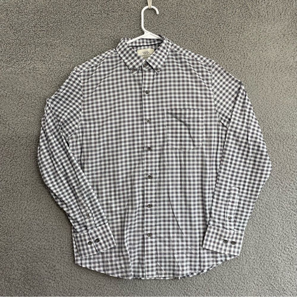 WRK The Reworked Shirt Men M Gray Gingham‎ Check Plaid Casual LS Button Down